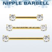 gold steel nipple barbell w prong set round czs