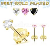 gphzm one pair 18k gold plated silver ear studs heart cz