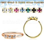 gpnham8 18k gold plated 925 silver seamless nose ring 1.5mm prong set clear crystals