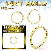 gsghb18 14k gold hinged segment ring 18g twisted wire