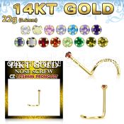 gszm12 14kt gold nose screw w tiny 1.25mm round color cz stone