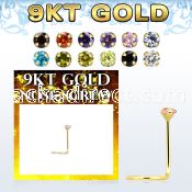 gszm9 9kt gold nose screw with 2mm round prong set cz stone