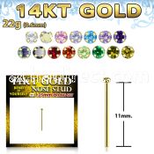 gyzm12 14kt gold bend it nose stud w 1.25mm color cz stone
