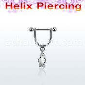 heud9 steel helix stirrup w a 16g, barbell w a dangling tulip