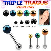 hextab anodized 316l steel triple tragus piercing w 2 5 5 ball