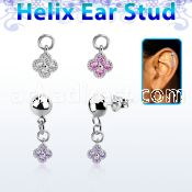 hexvd43 plain 925 silver helix ear stud w dangling small flower