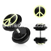 ilvgr17 black acrylic fake plug with black white peace symbol