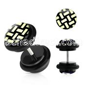 ilvgr21 black acrylic fake plug with woven design with o rings
