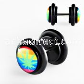 ilvgr2 acrylic fake plug with marijuana on rainbow with o rings