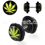 ilvgr5 acrylic fake plug with marijuana on black with o rings