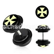 ilvgr64 acrylic fake plug with cross on black with o rings