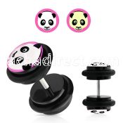 ilvgr66 black acrylic fake plug with b w panda face logo on pink