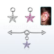 incndz2 steel industrial loop barbell w cone flower cz petals 