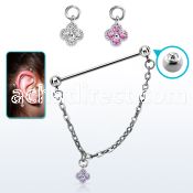 indsdz1 steel industrial loop barbell w jewel ball w star cz 