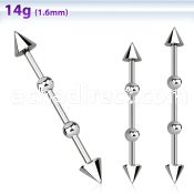 indsh15 316l steel industrial barbell with 5mm cones 4mm balls
