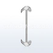indsh25 316l steel industrial barbell w two rhodium plated wings