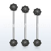 indsh34 316l steel industrial barbell, w two black roses