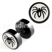 ipls11 black 316l steel fake plug with laser edged spider logo