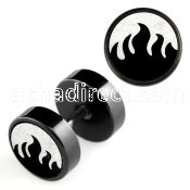 ipls4 black 316l steel fake plug with laser edged flames logo