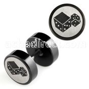 ipls8 black 316l steel fake plug with laser edged dice logo