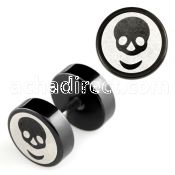 ipls9 black 316l steel fake plug with laser edged skull logo