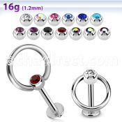lbcsl 16g 316l steel slave labret with 3mm bezel jewel ball