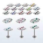 lbfw4c steel labret w a leave upper part w three crystals