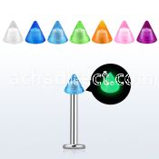 lbglcn3 316l steel labret with 3mm glow in the dark acrylic cone