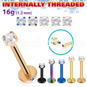 lbtczin pvd plated steel labret 16g prong set cz internal