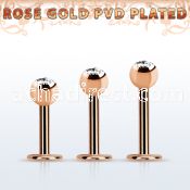 lbttc4 rose gold pvd plated steel labret, 14g w 4mm jewel ball