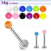 lbuvb3 16g 316l steel labret with 3mm acrylic uv ball