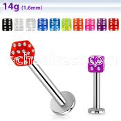 lbuvdic 316l steel labret with 4mm acrylic multicrystal uv dice