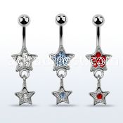 mcd367 316l steel belly banana w crystal star dangling star