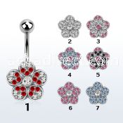mcd378 316l steel belly banana with 2 color crystal flower