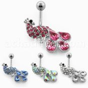 mcd443 316l steel belly banana with peacock w crystal big tail