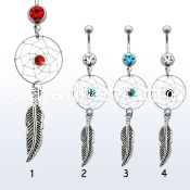 mcd524 316l steel belly banana w dreamcatcher w painted ball