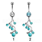 mcd695 316l steel belly banana w vine turquoise balls