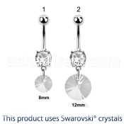 mcd718 steel belly banana w a dangling round swarovski crystal