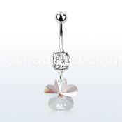 mcd719 steel belly banana w a dangling flower shaped crystal