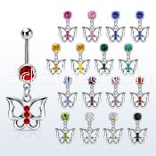 mcd760 steel belly banana w dangling butterfly w crystals