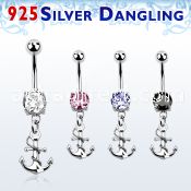 mcdvd18 steel belly banana w round cz silver anchor w rope