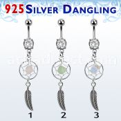 mcdvd1 316l 2 jewel banana with silver dreamcatcher w ir feather