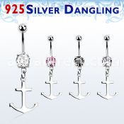 mcdvd22 steel belly banana w round cz silver plain anchor