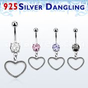 mcdvd24 steel belly banana w round cz silver heart shaped