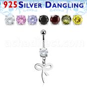 mcdvd27 steel cz belly banana silver dangling ribbon