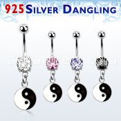 mcdvd30 steel belly banana w round cz silver ying yang symbol