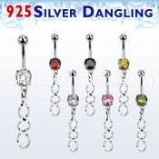 mcdvd31 steel belly banana w round cz stone silver coil shaped