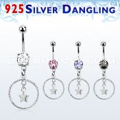 mcdvd33 steel belly banana w round cz silver star in a circle