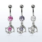 mcdz15 316l steel belly banana w prong cz cz w dolphin couple