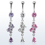 mcdz312 316l steel belly banana w prong cz chain cz dangle